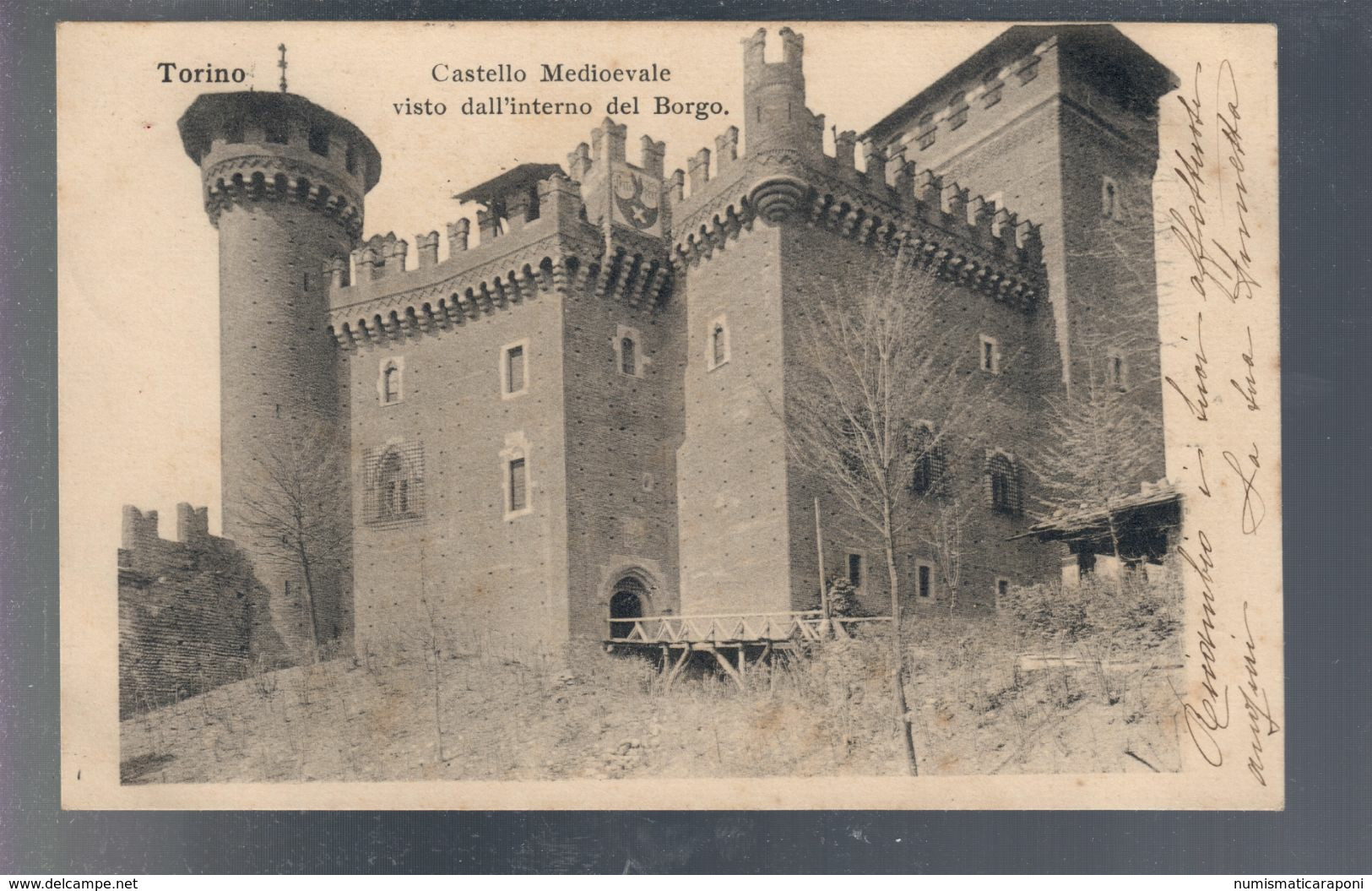 Torino Castello Medioevale Visto Dall'interno Del Borgo VIAGGIATA 1902 Francobollo Rovinato COD.C.2179 - Palazzo Reale