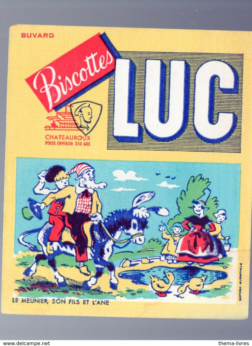 Buvard Biscottes LUC : La Fontaine; Le Meunier Son  Fils Et L'âne (M0726) - Biscottes