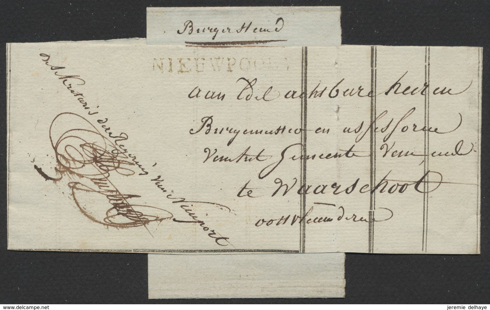 Précurseur - Double Bandelette Expédié Du Bourgmestre De Nieuport + Obl Linéaire NIEUWPOORT > Bourgmestre De Waarschoot - 1794-1814 (Periodo Frances)
