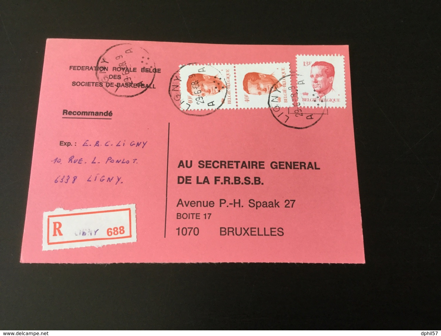 N°2136 (2x) Et 2203 Sur Carte Recommandée De Ligny (29/06/1988) - Storia Postale