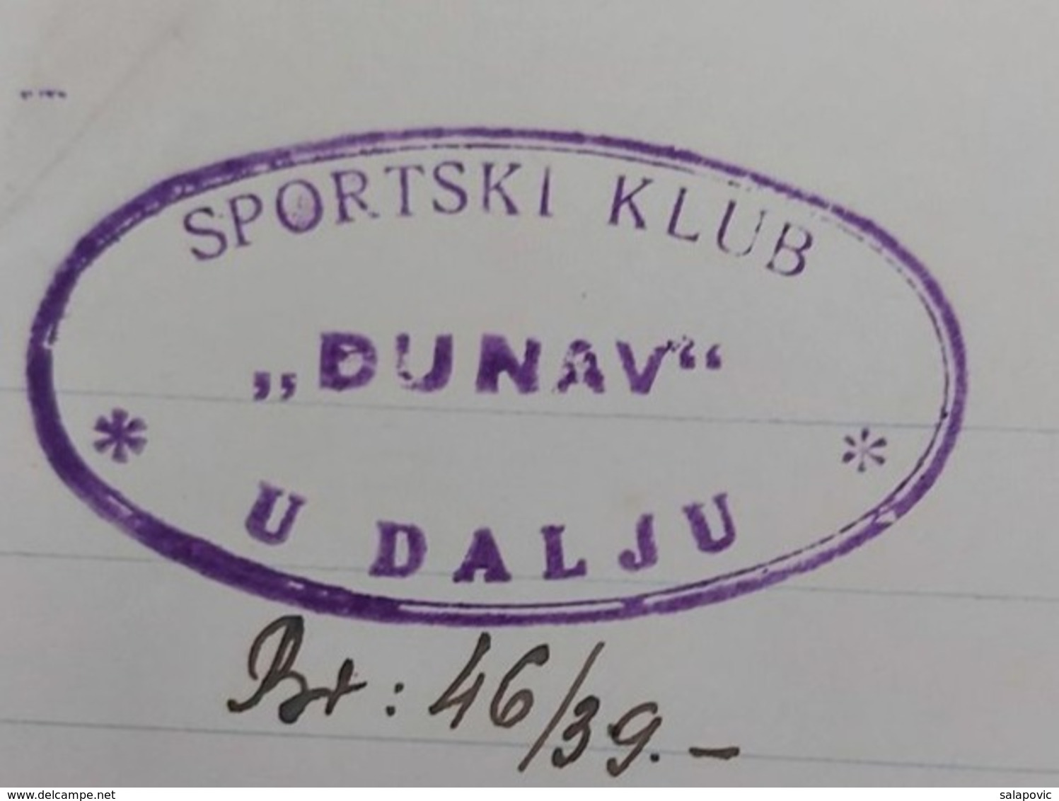 SPORTSKI KLUB DUNAV DALJ, DOPIS DALJSKI SPORT KLUB DALJ 1939 - Other & Unclassified