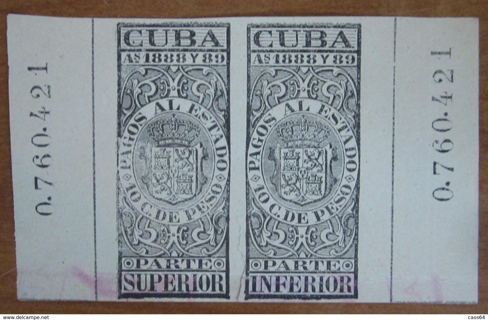 1888 1889 CUBA Fiscali Segnatasse Tax Pagos Al Estado 10 Ctv Superior/Inferior - Usato - Timbres-taxe