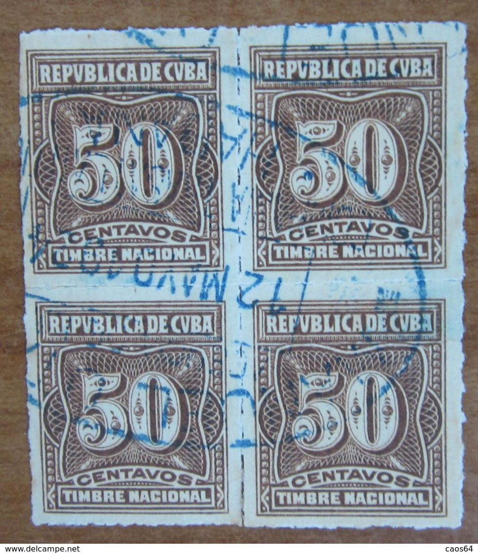 CUBA Fiscali Segnatasse Tax  50 Ctv Quartina  - Usato - Timbres-taxe