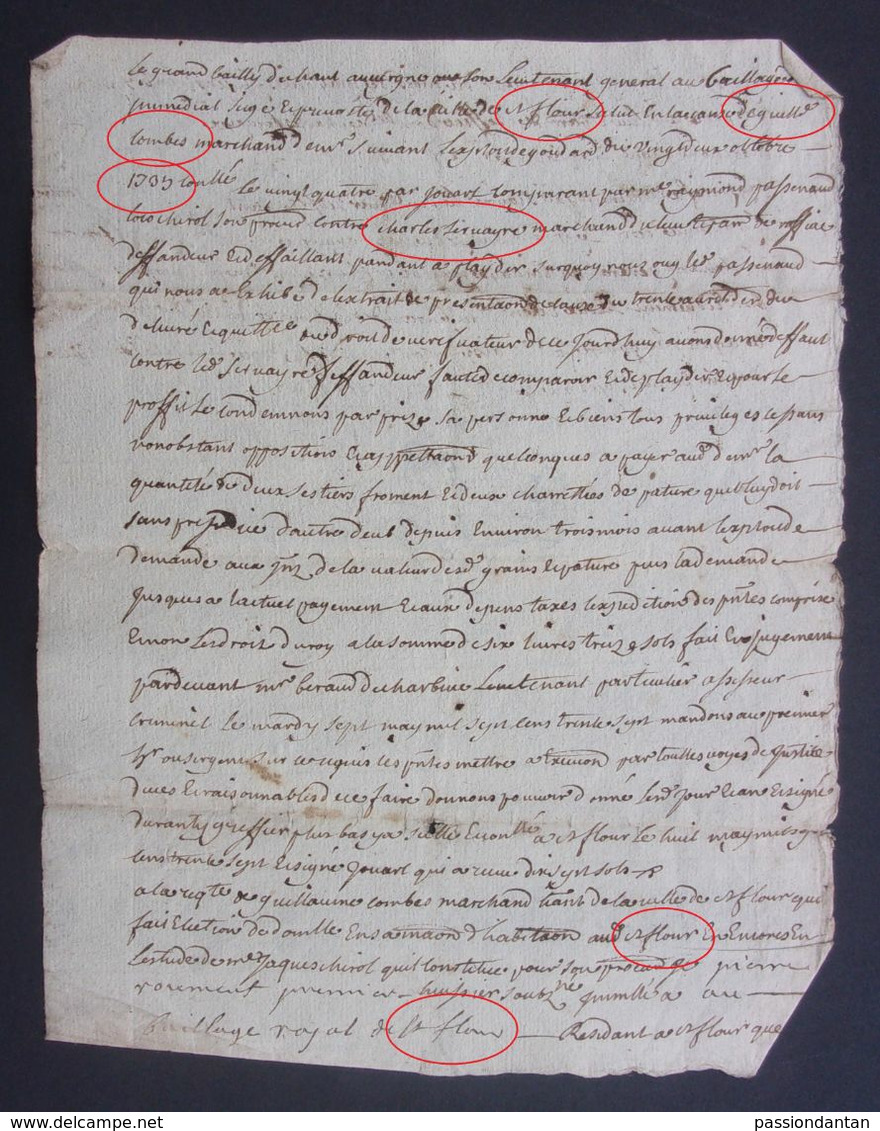 Manuscrit Du XVIIIe Siècle - Cantal - Saint-Flour - Protagonistes Dénommés Guillaume Combes Et Autres - Manuskripte