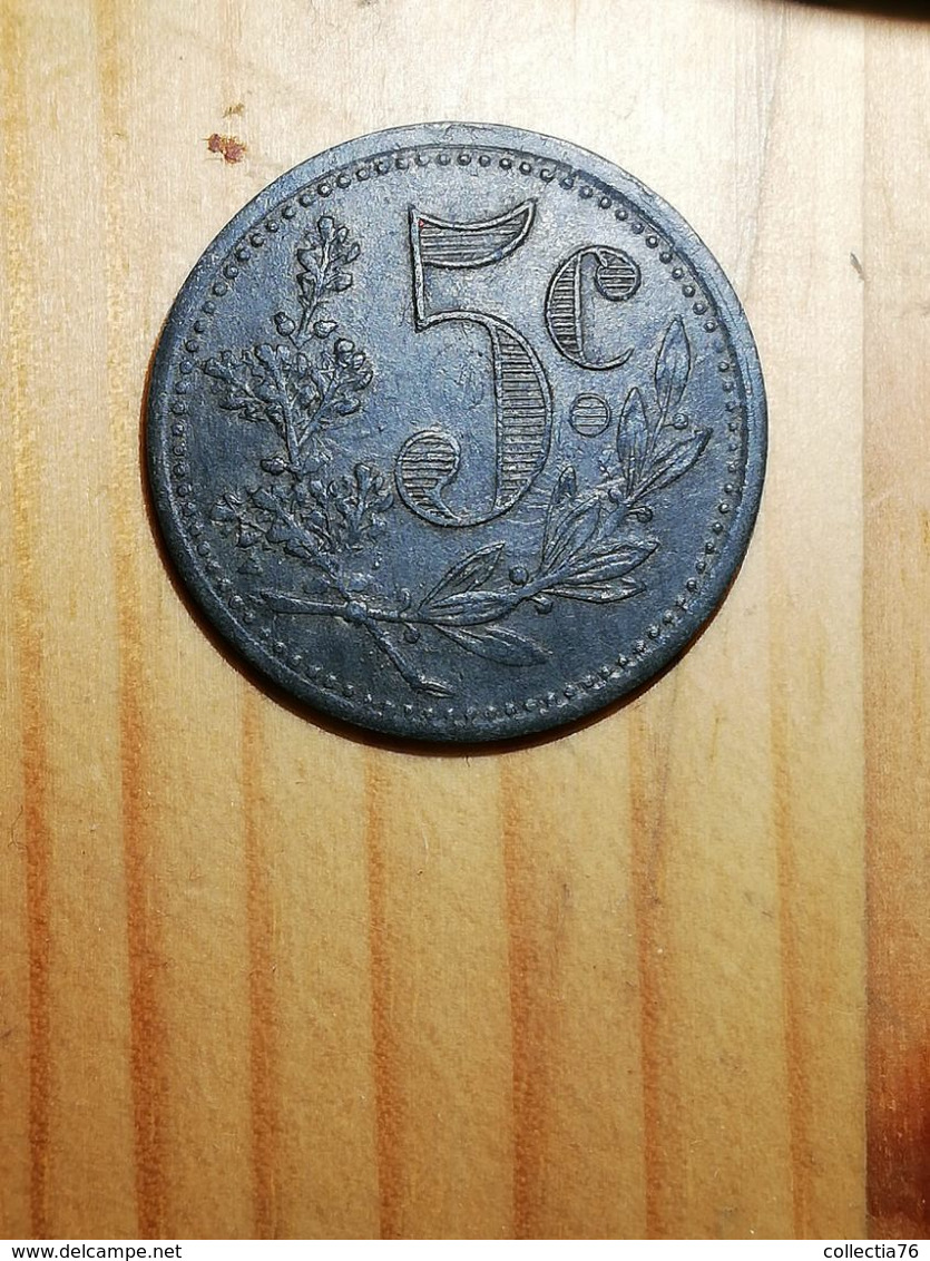 COIN MONNAIE FRANCE JETON NECESSITE CHAMBRE COMMERCE ALGER ZINC 1917 5 CENTIMES SUP - Monetary / Of Necessity