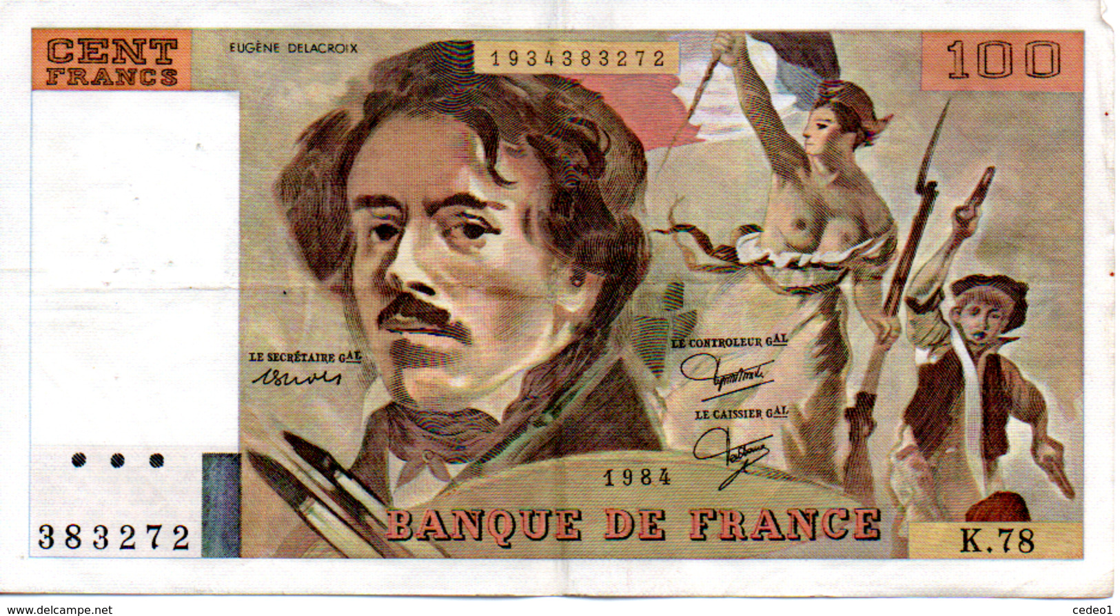 BILLET  100 FRANCS  DELACROIX  1984  SERIE K78 - 100 F 1978-1995 ''Delacroix''