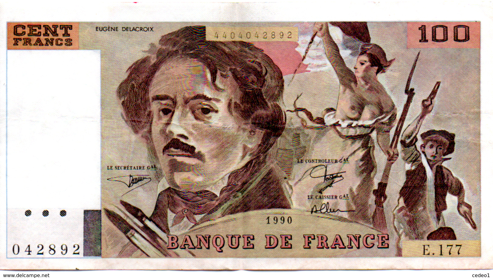 BILLET  100 FRANCS  DELACROIX  1990  SERIE  E.177 - 100 F 1978-1995 ''Delacroix''