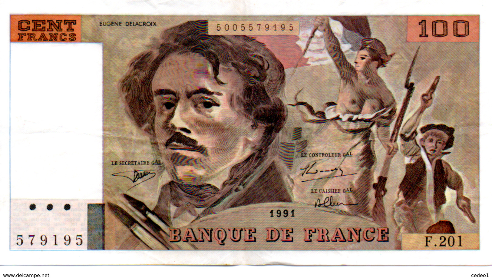 BILLET  100 FRANCS  DELACROIX  1991  SERIE F.201 - 100 F 1978-1995 ''Delacroix''