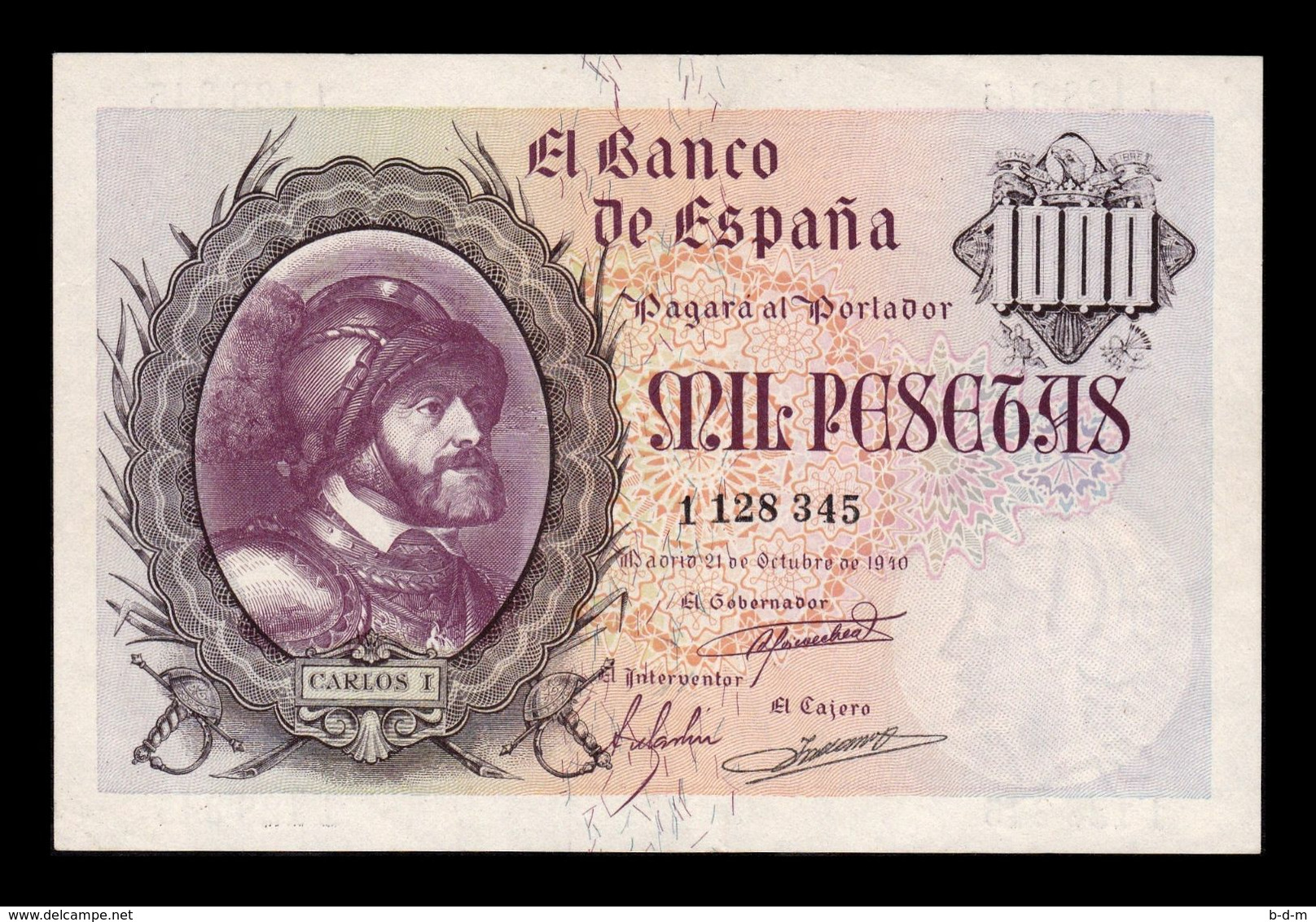 España Spain 1000 Pesetas Carlos I 1940 Pick 125 MBC+/EBC VF+/XF - 1000 Pesetas