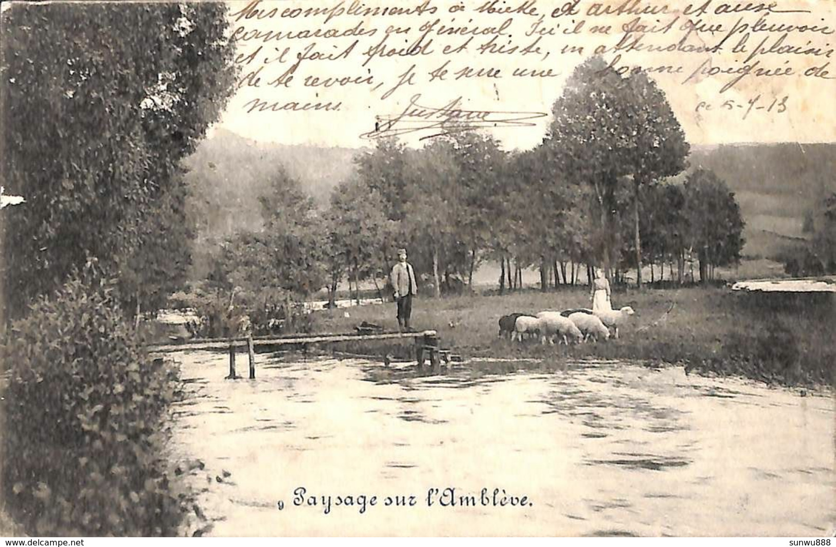 Paysage Sur L'Amblève (animée Moutons 1913, Desaix) - Aywaille