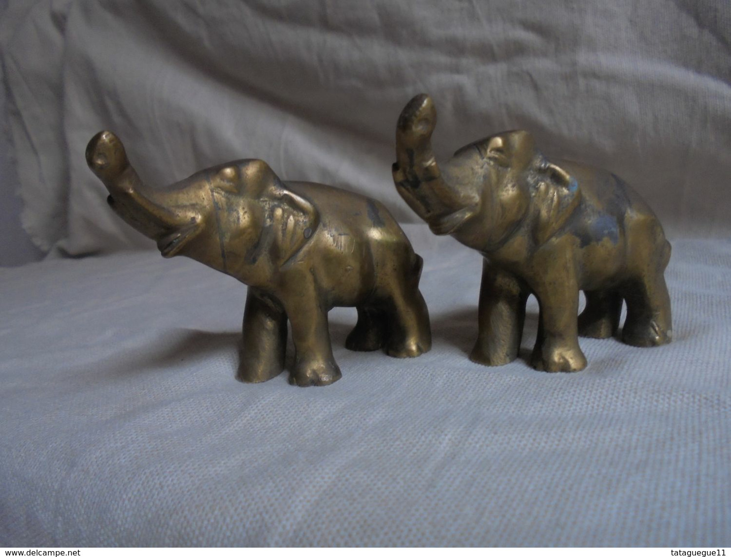 Vintage - Couple D'éléphants En Métal Made In Hong Kong - Animaux