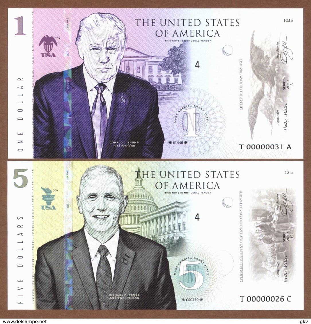 MAKE AMERICA GREAT AGAIN Set 2 Pcs 2017 Polymer UNC. Donald Trump & Mike Pence - Other & Unclassified