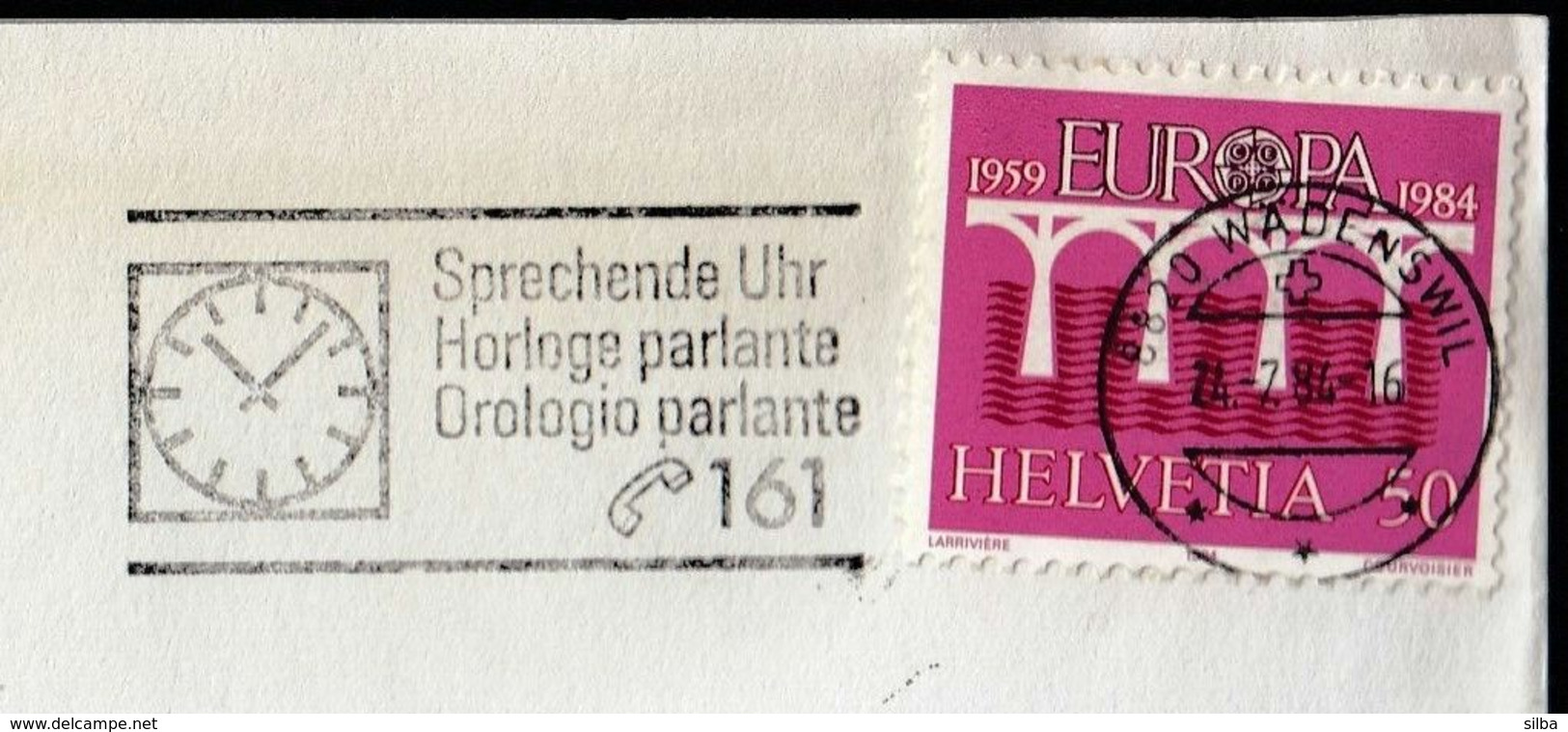 Switzerland Wadenswil 1984 / Clock / Sprechende Uhr - Horloge Parlante - Orologio Parlante / Machine Stamp / CEPT Bridge - Horlogerie