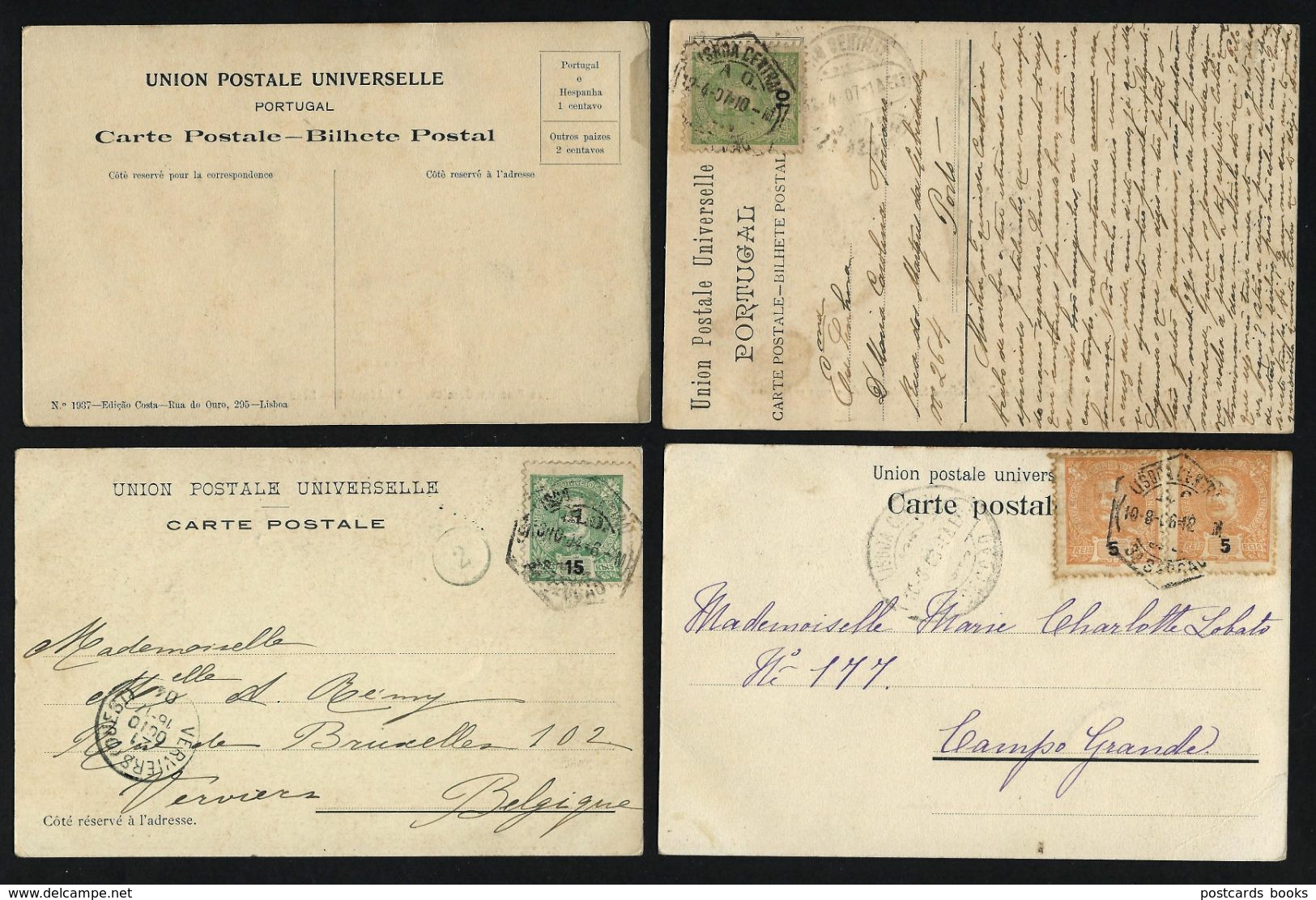 Conjunto De 4 Postais Antigos De LISBOA 1900 Selos. Lot Of 4 Old Postcards 1900s Stamps PORTUGAL - Lisboa