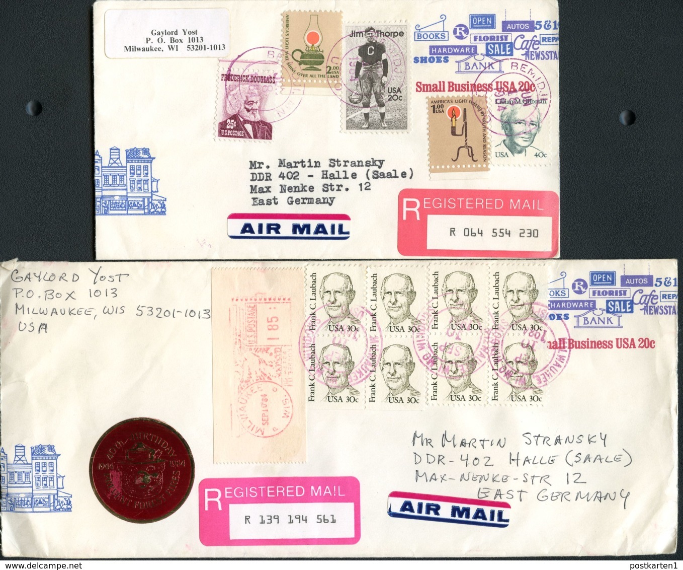 U606 2 Diff. PSE REGISTERED Covers Used To East Germany 1984 - 1981-00