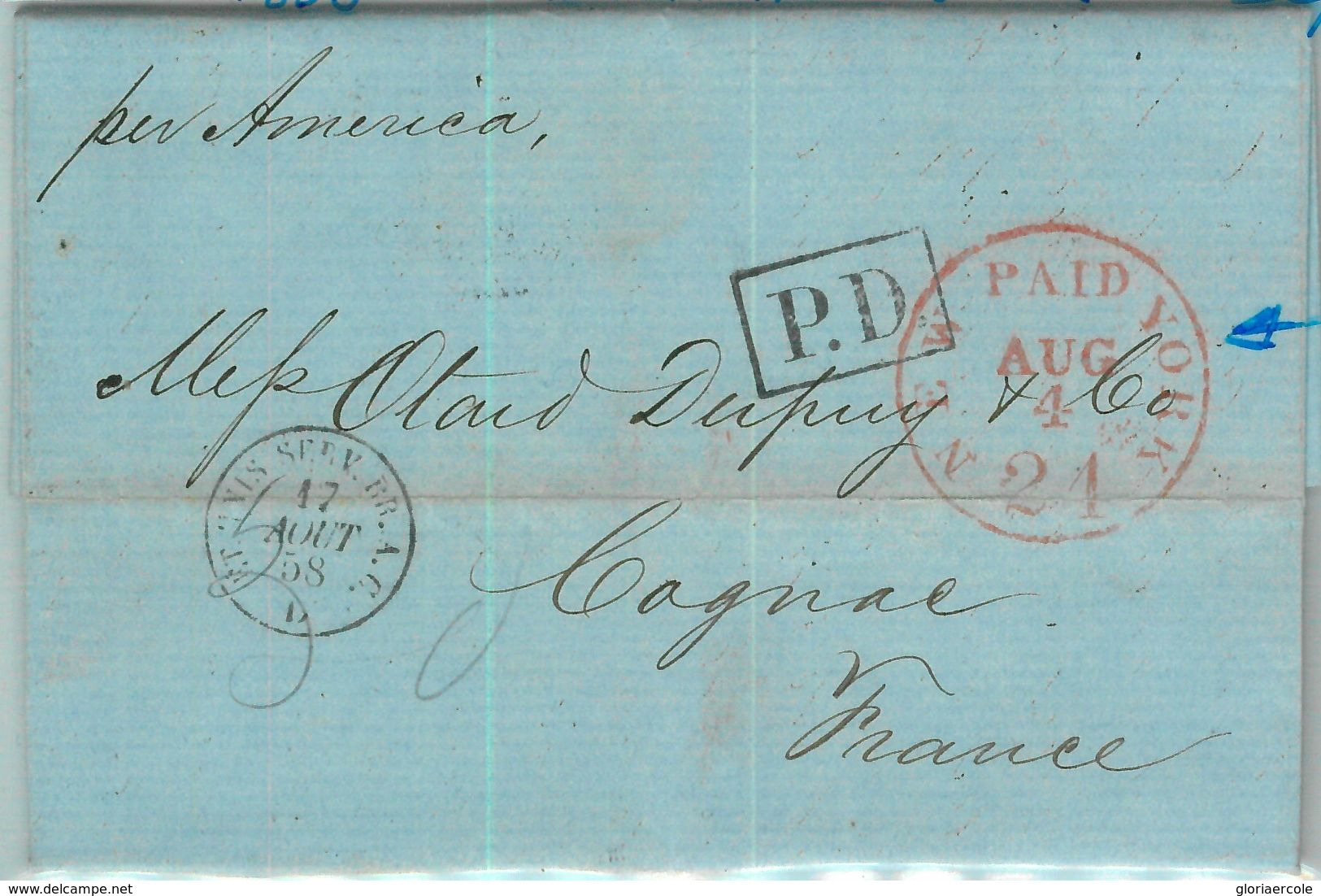 91278 - UNITED STATES USA - PREPHILATELIC Cover NEW YORK 1858 Transatlantic Mail - …-1845 Prephilately