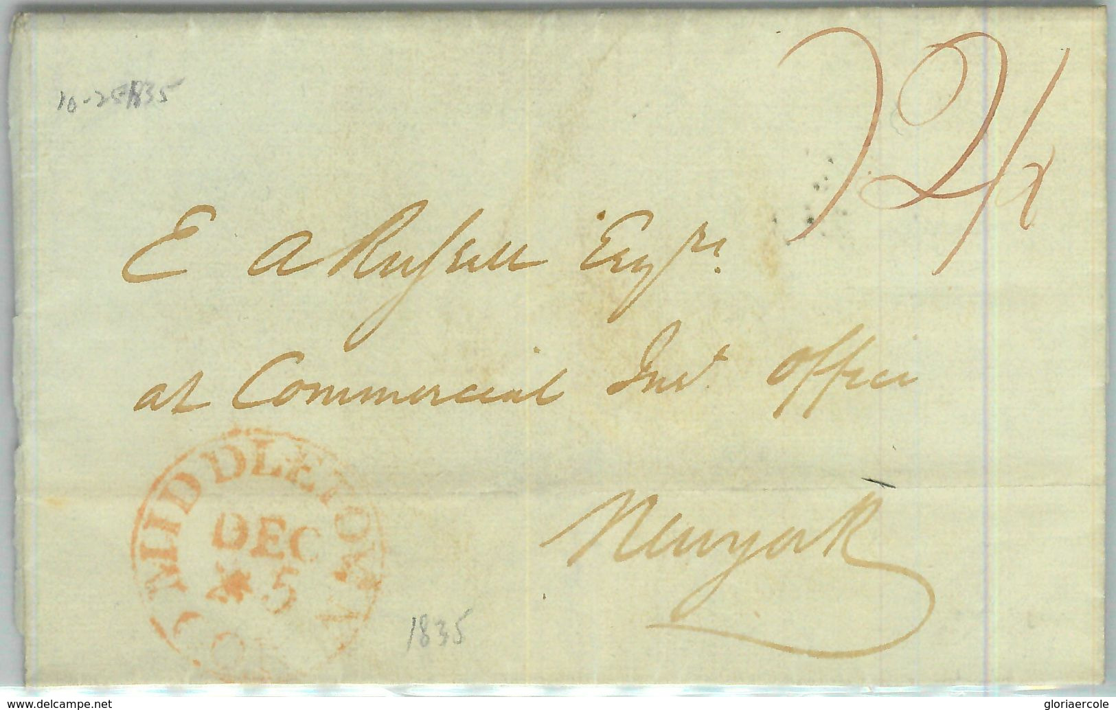 91283 - UNITED STATES USA - PREPHILATELIC Cover : MIDDLETON To NEW YORK  1835 - …-1845 Vorphilatelie