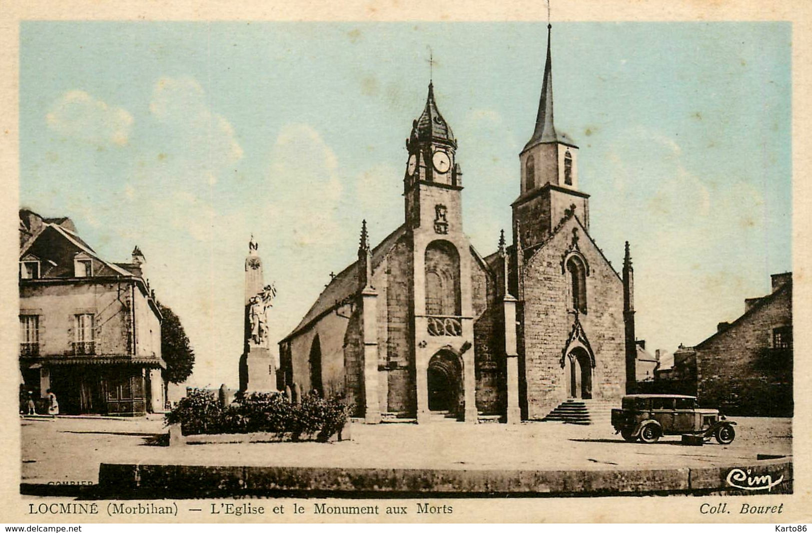 Locminé * La Place De L'église Et Le Monument Aux Morts * Automobile Ancienne - Locmine