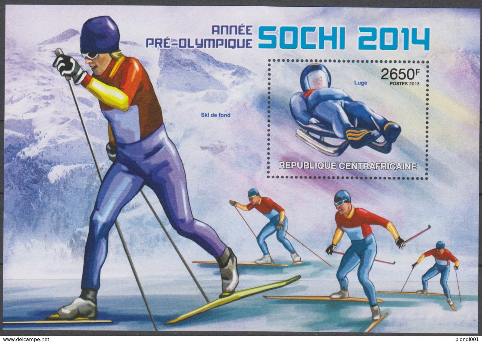 Olympics 2014 - Luge - C.-AFRICA - S/S MNH - Winter 2014: Sotschi
