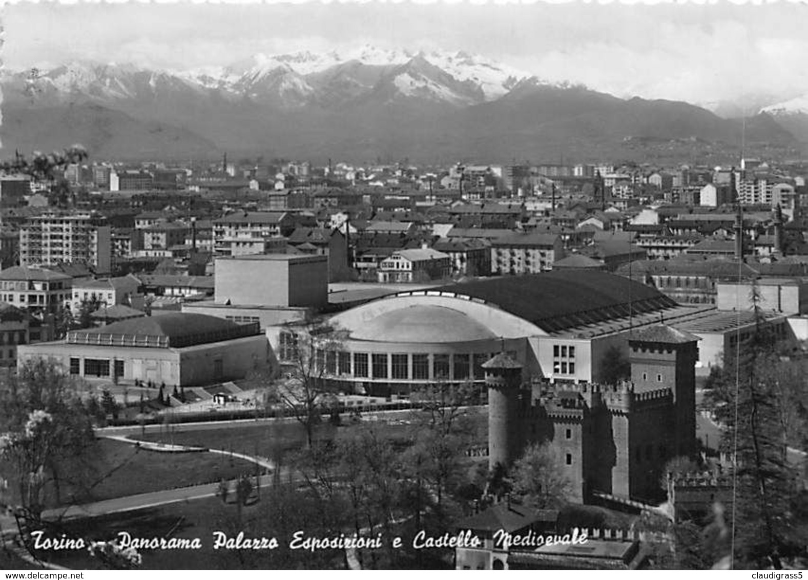 1452"TORINO-PANORAMA PALAZZO ESPOSIZIONI E CASTELLO MEDIOVALE " 1954  CARTOL ORIGINALE - Places & Squares