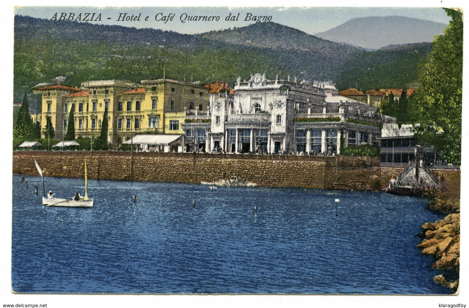 Abbazia Opatija, Hotel E Cafe Quarnero Dal Bagno Old Postcard Unused B200915 - Croatia