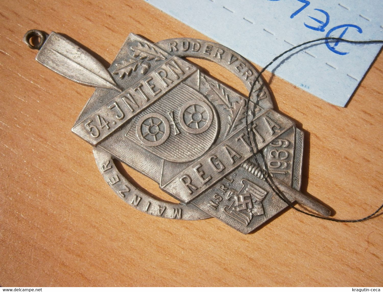 1939 N.S.R.L. 54 INT Mainzer Ruderverein REGATTA DEUTSCHE ROWING SAIL BOAT SHIP ERA NAZI GERMANY WWII BADGE ABZEICHEN - Remo