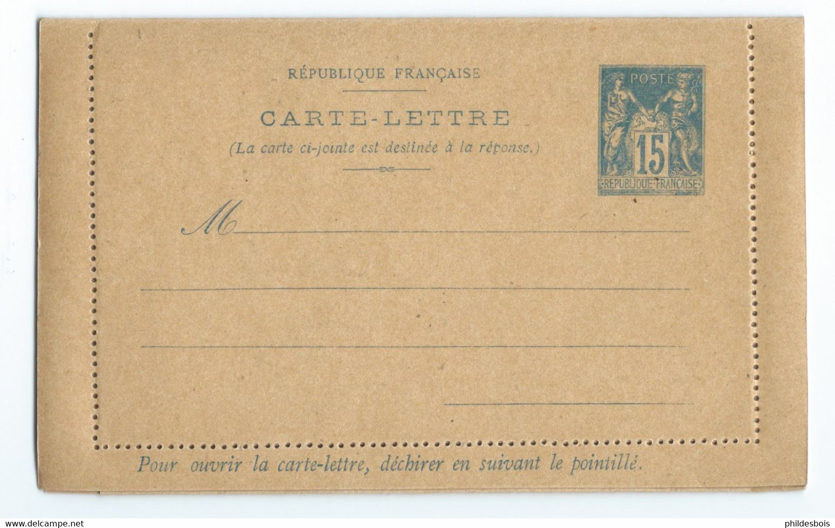 ENTIER POSTAL CARTE LETTRE (avec Réponse Payée) 15cts SAGE Sans Date LUXE - Standard Covers & Stamped On Demand (before 1995)