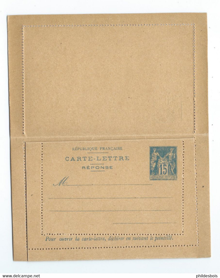 ENTIER POSTAL CARTE LETTRE (avec Réponse Payée) 15cts SAGE Sans Date LUXE - Standard Covers & Stamped On Demand (before 1995)