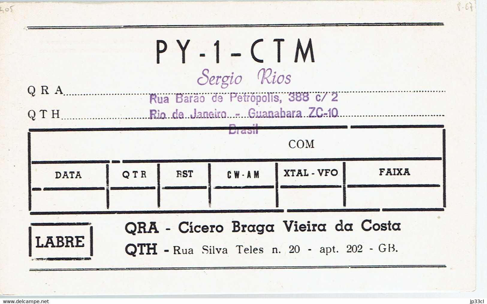 Aigle Adler Eagle "Achtung" On QSL From Sergio Rios, Cicero Braga, Viera Da Costa, Brasil (1967) - CB