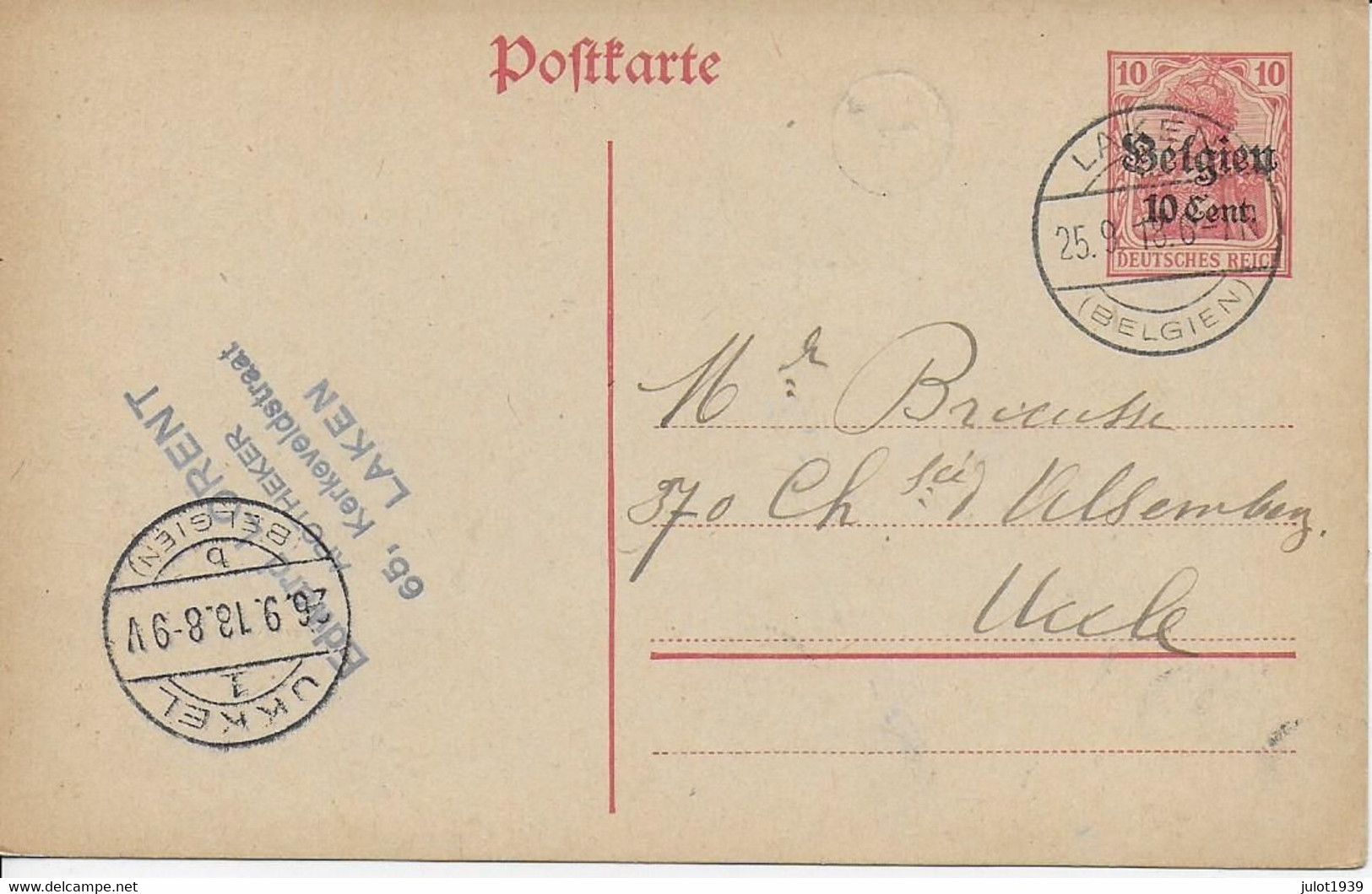 ENTIER  POSTAL ..-- Guerre 14/18 . - Occupation Allemande