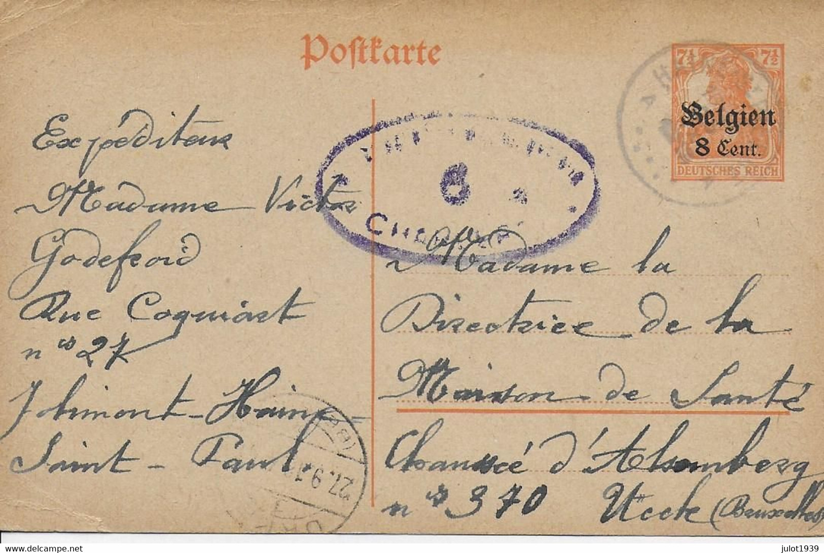 ENTIER  POSTAL ..-- Guerre 14/18 . - Occupation Allemande