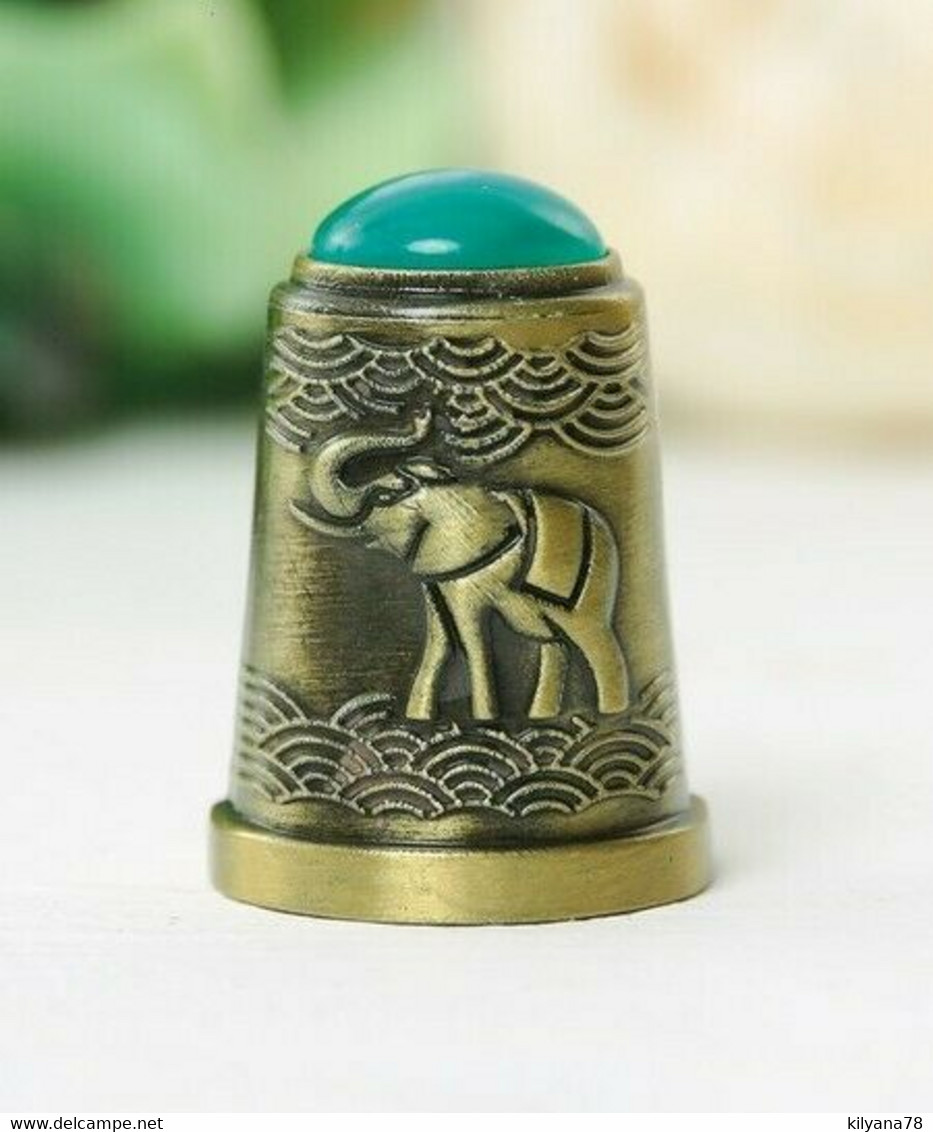 Thimble ELEPHANT Green Decor Solid Brass Metal Russian Souvenir Collection - Ditali Da Cucito