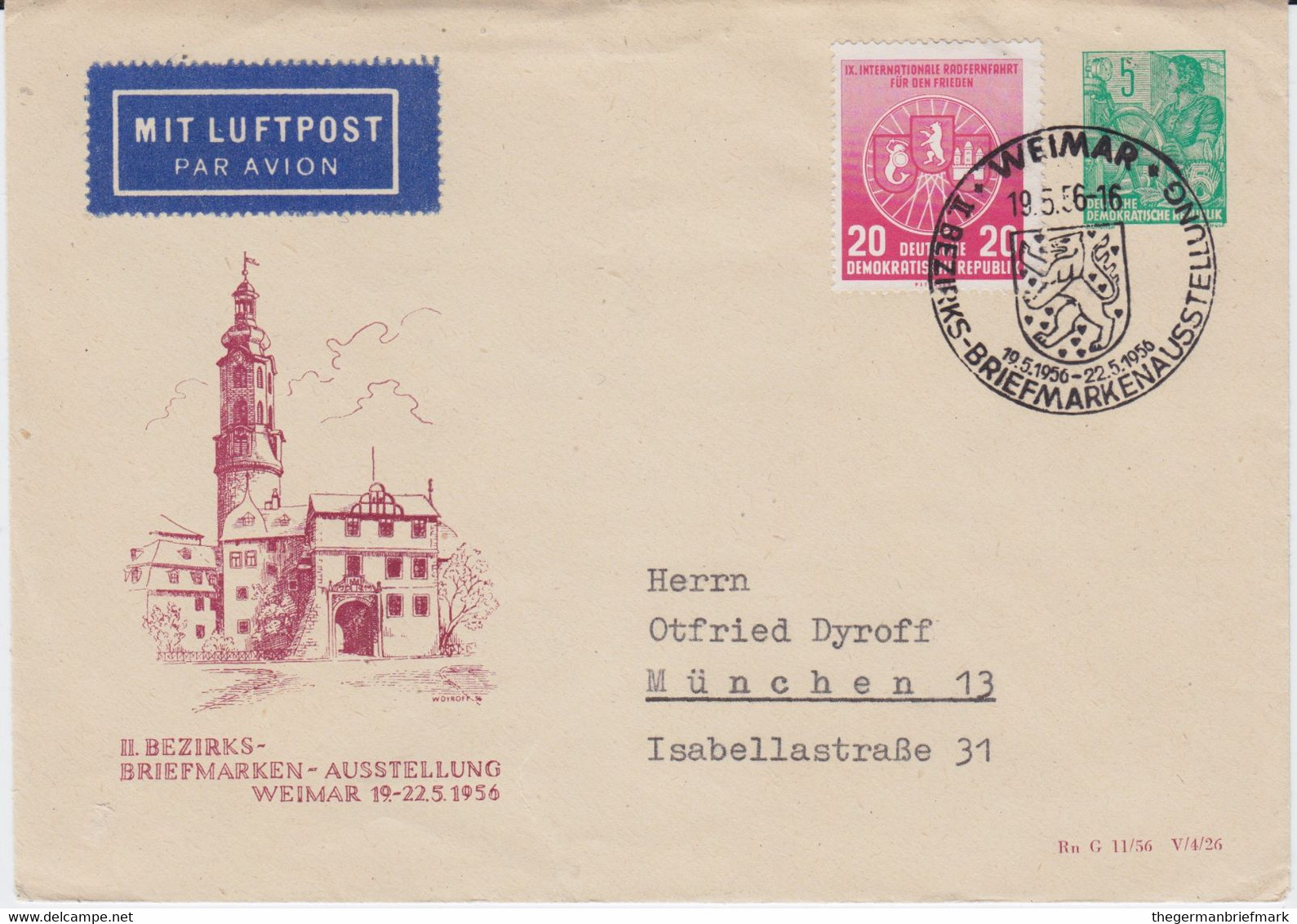 DDR Privatganzsache PU 10/9 ZF Lupo SSt Weimar 1956 - Buste Private - Usati