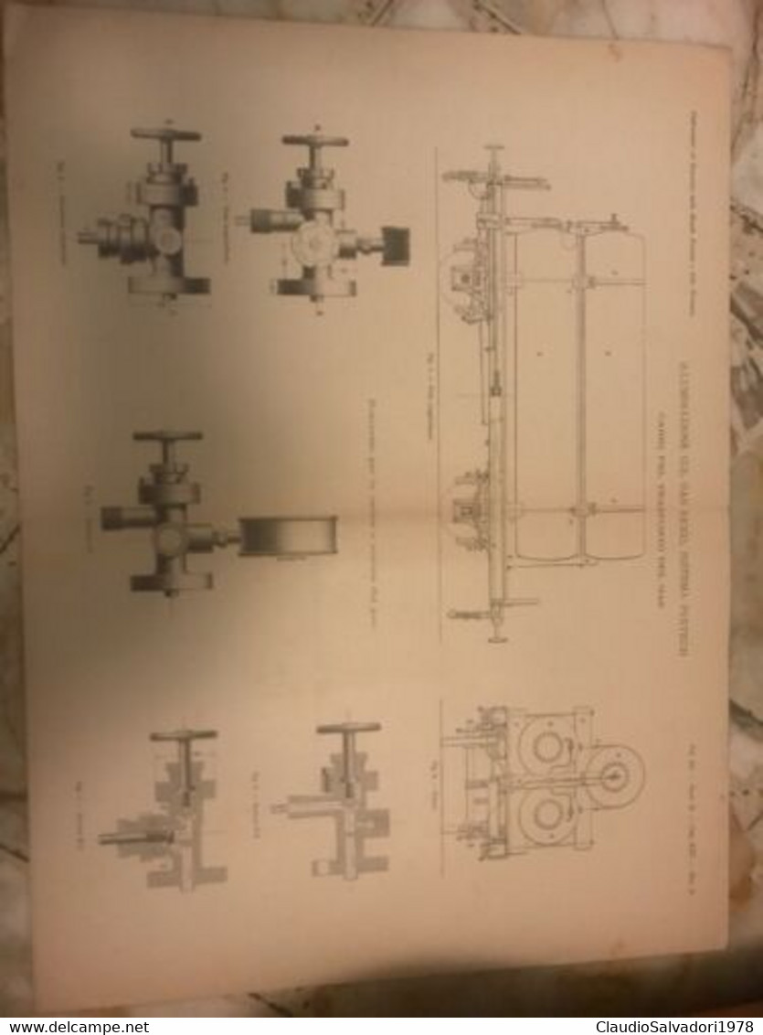 Antica Stampa Progetto Treni A Vapore Primi 900 Vagoni Ferrovia - Machines