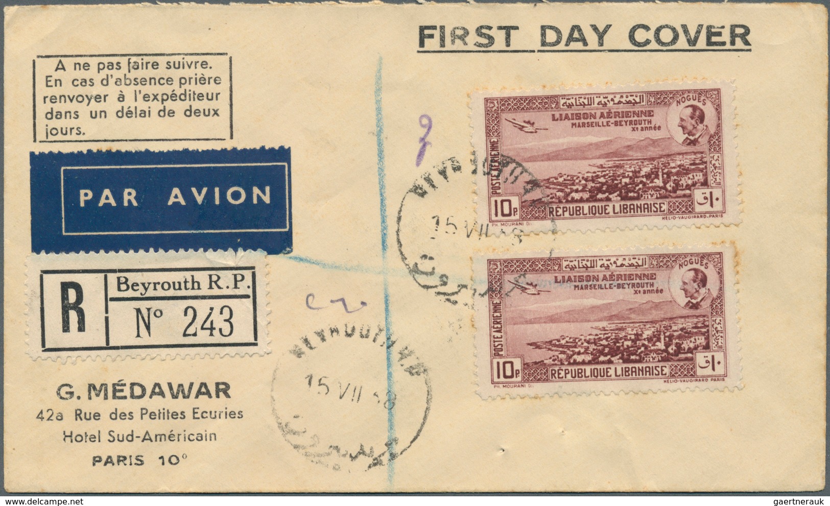 Libanon: 1881/1949: 9 commercial used or First day covers, some registered. Nice collection.