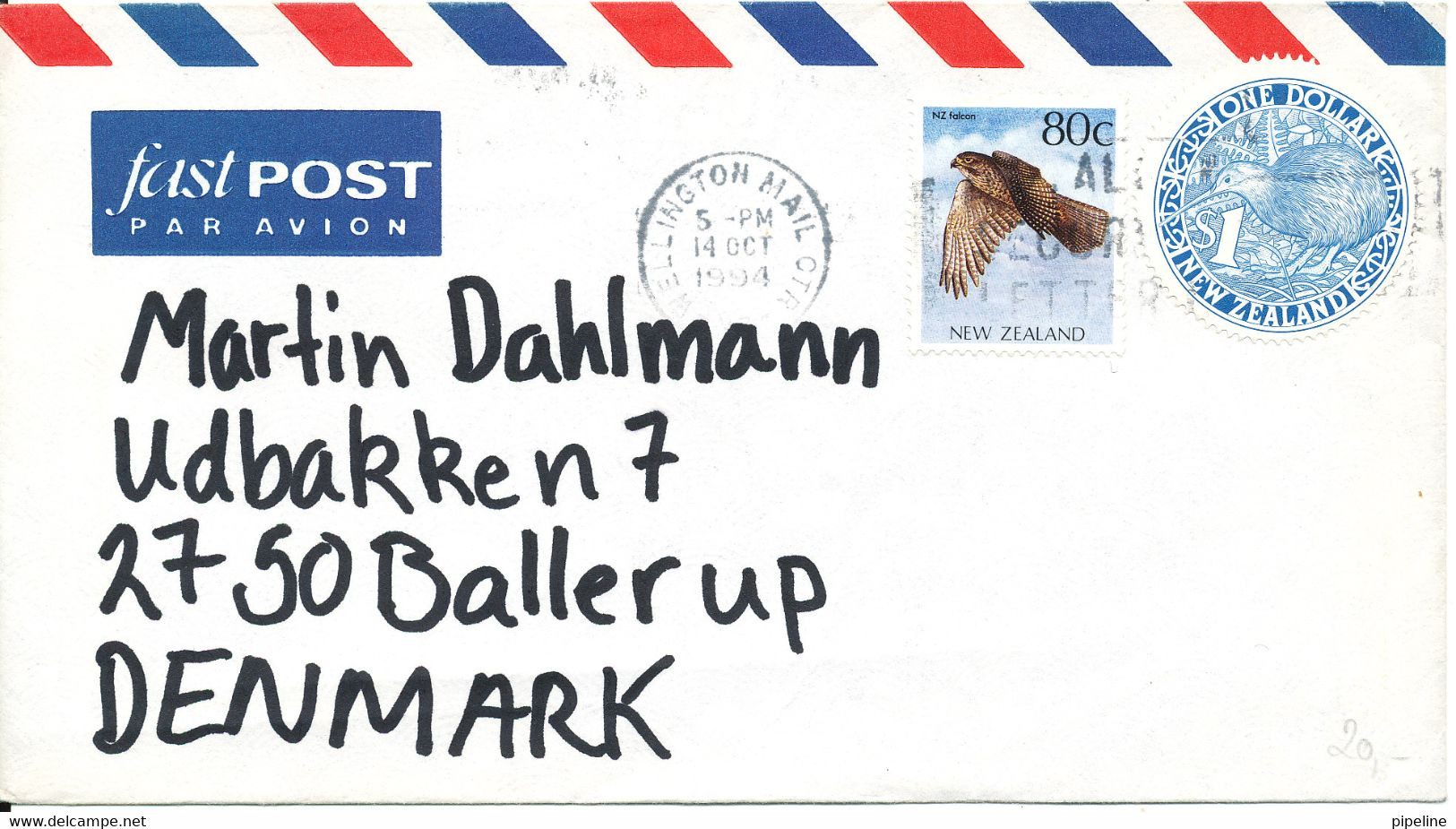 New Zealand Air Mail Cover Sent To Denmark 14-10-1994 - Corréo Aéreo