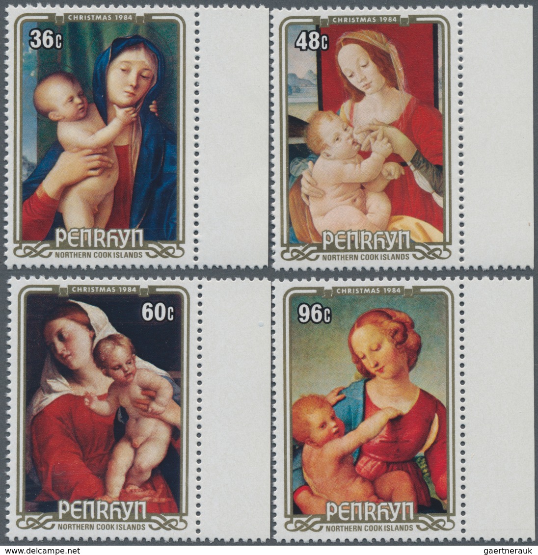 Penrhyn: 1984, Christmas Complete Set Of Four With Different Italian Paintings (Bellini, Di Credi, V - Penrhyn