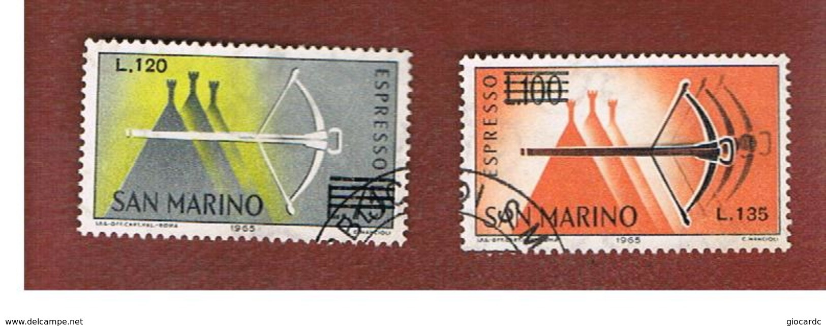 SAN MARINO - UNIF. E25.E26 ESPRESSO - 1965 BALESTRA (SERIE COMPLETA DI 2 SOVRASTAMPATI) -  USATI (USED°) - Express Letter Stamps