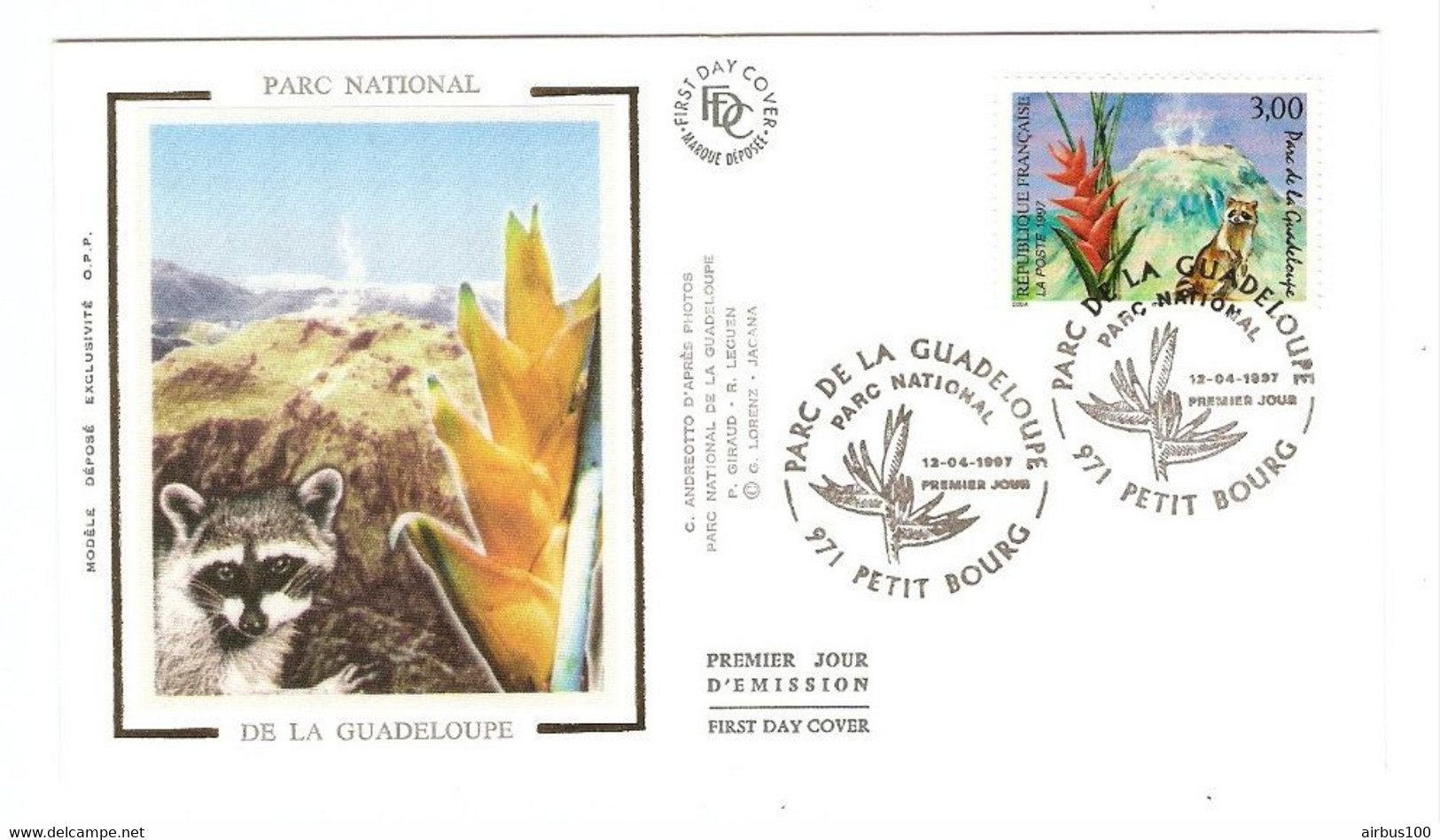 FRANCE FDC PREMIER JOUR 12/4/1997 PARC NATIONAL DE LA GUADELOUPE PETIT BOURG - RENARD - 1990-1999