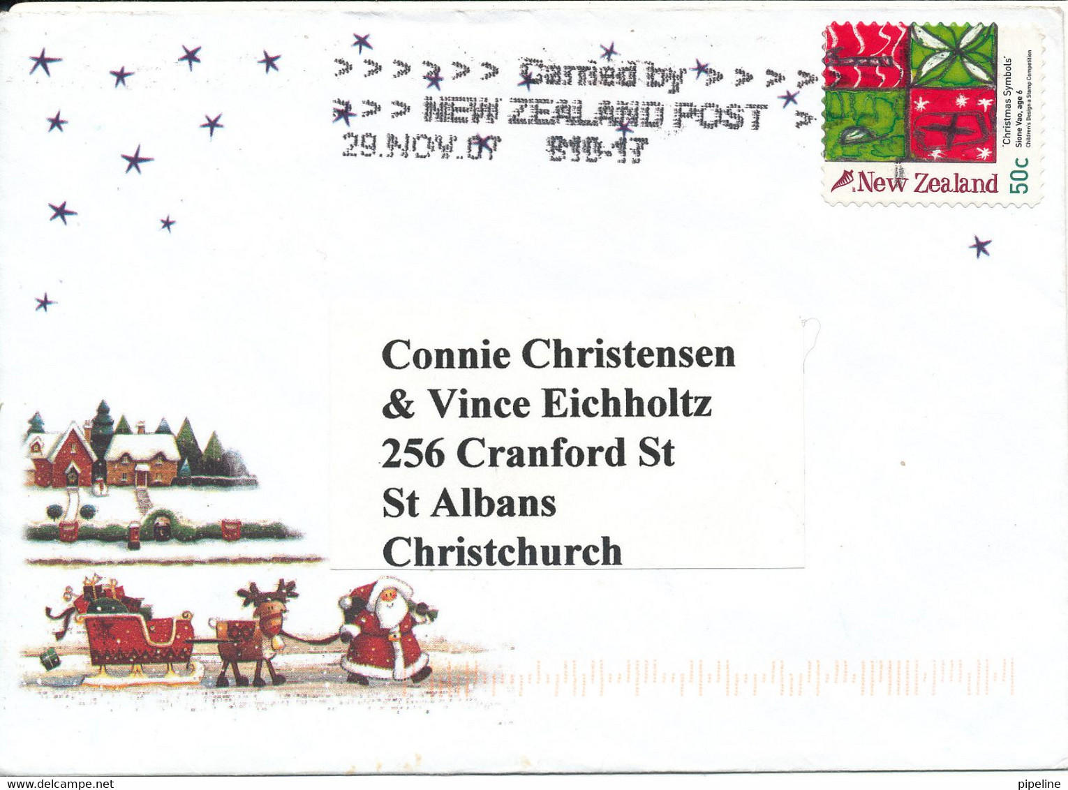 New Zealand Christmas Cover 29-11-2009 With Christmas Stamp And Cachet - Lettres & Documents