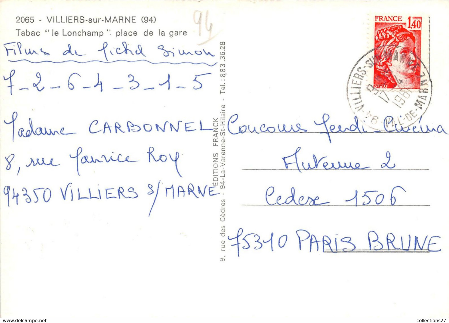 94-VILLIERS-SUR-MARNE- TABAC " LE LONCHAMP" PLACE DE LA GARE - Villiers Sur Marne