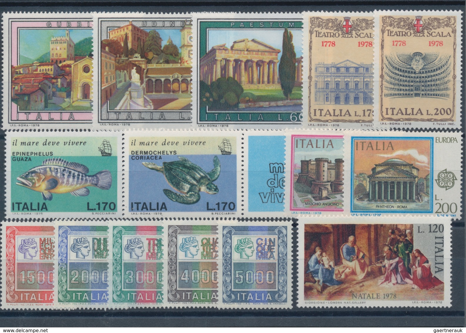 Italien: 1970/1979, year sets MNH per 100, seem to be complete. Every year set is sorted on stockcar