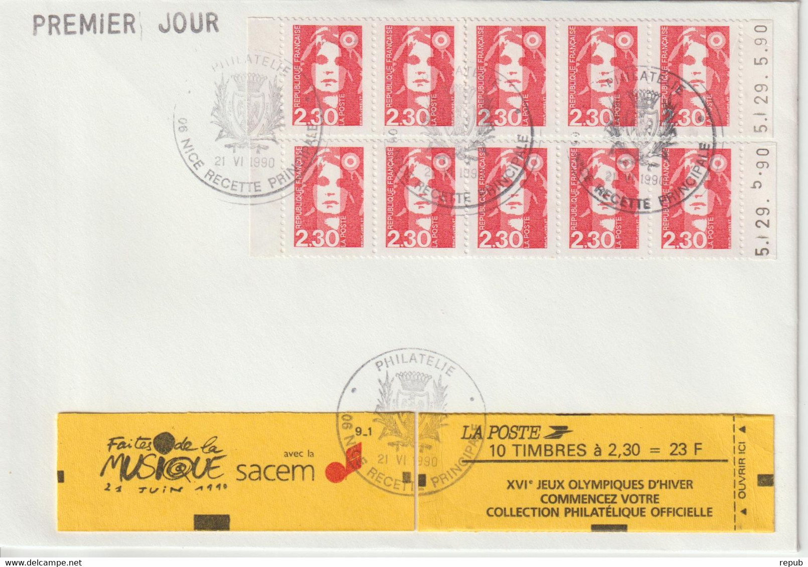 France Carnet 2614-C8 Daté Complet Sur Lettre 1990 - Otros & Sin Clasificación