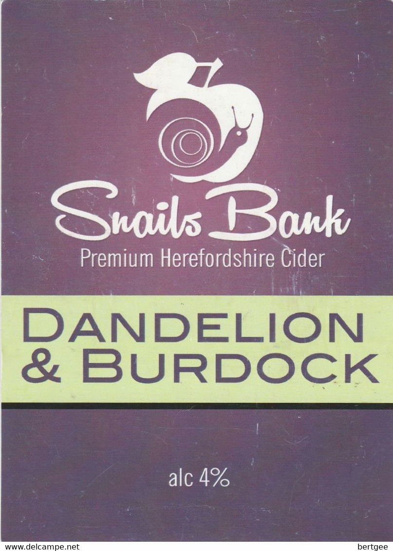 SNAILS BANK CIDER  (WORCESTER, ENGLAND) - DANDELION & BURDOCK - PUMP CLIP FRONT - Signs