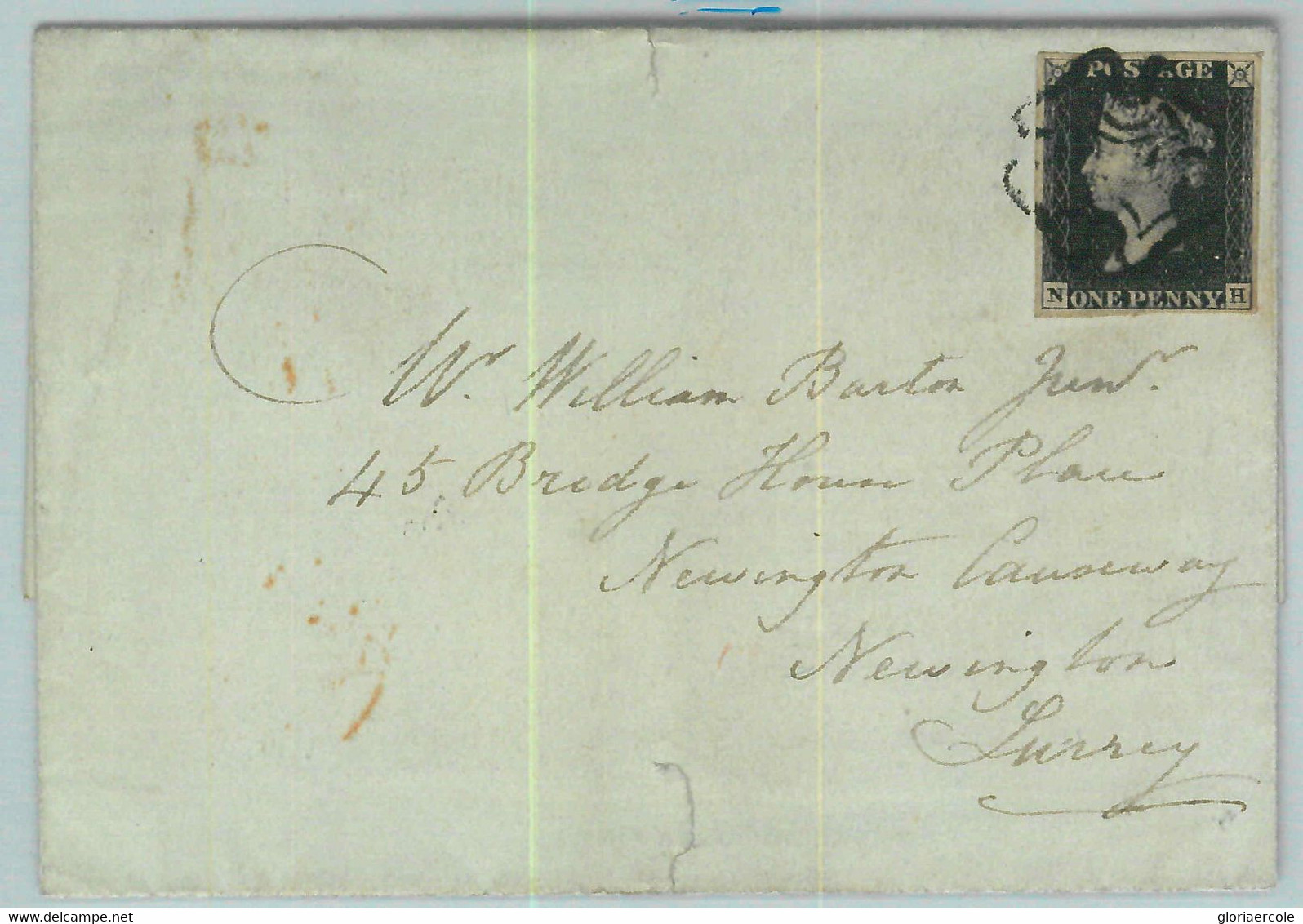 BK0661 - GB Great Brittain - POSTAL HISTORY - PENNY BLACK Plate 7 On COVER 1841 - Briefe U. Dokumente