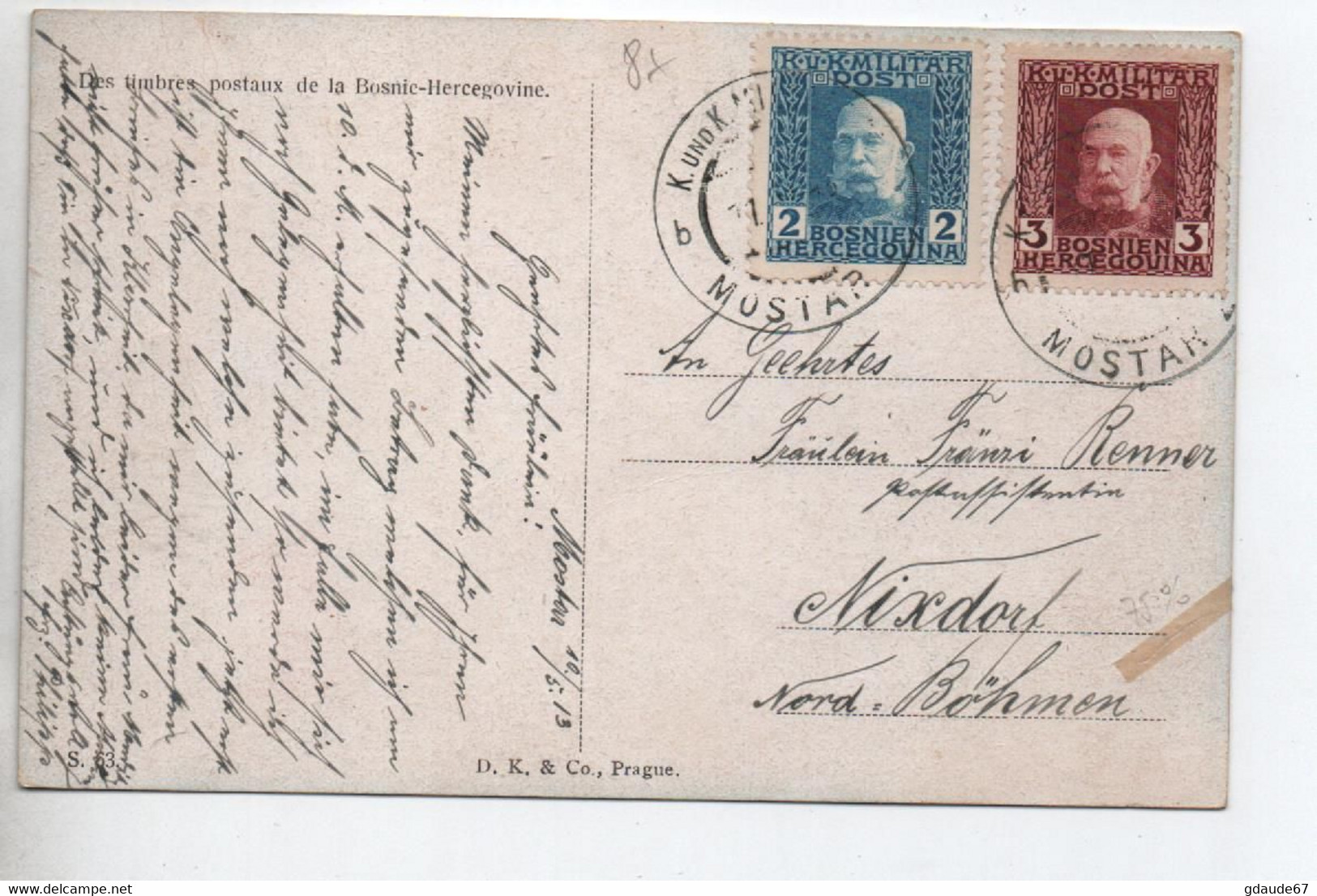 BOSNIE HERZEGOVINE - CARTE REPRESENTATION DE TIMBRES - Bosnie-Herzegovine