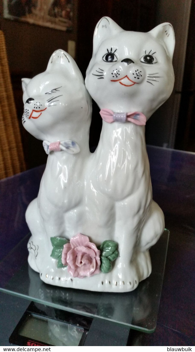 Porseleinen Beeldje Van 2 Katjes - Katzen