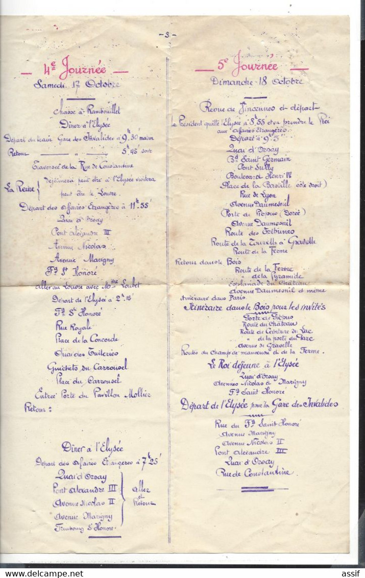 Paris Séjour Roi Et Reine D'Italie Octobre 1903 Itinéraires Suivis  14 /18 Octobre  ( 5 Journées ) Victor-Emmanuel III - Unclassified