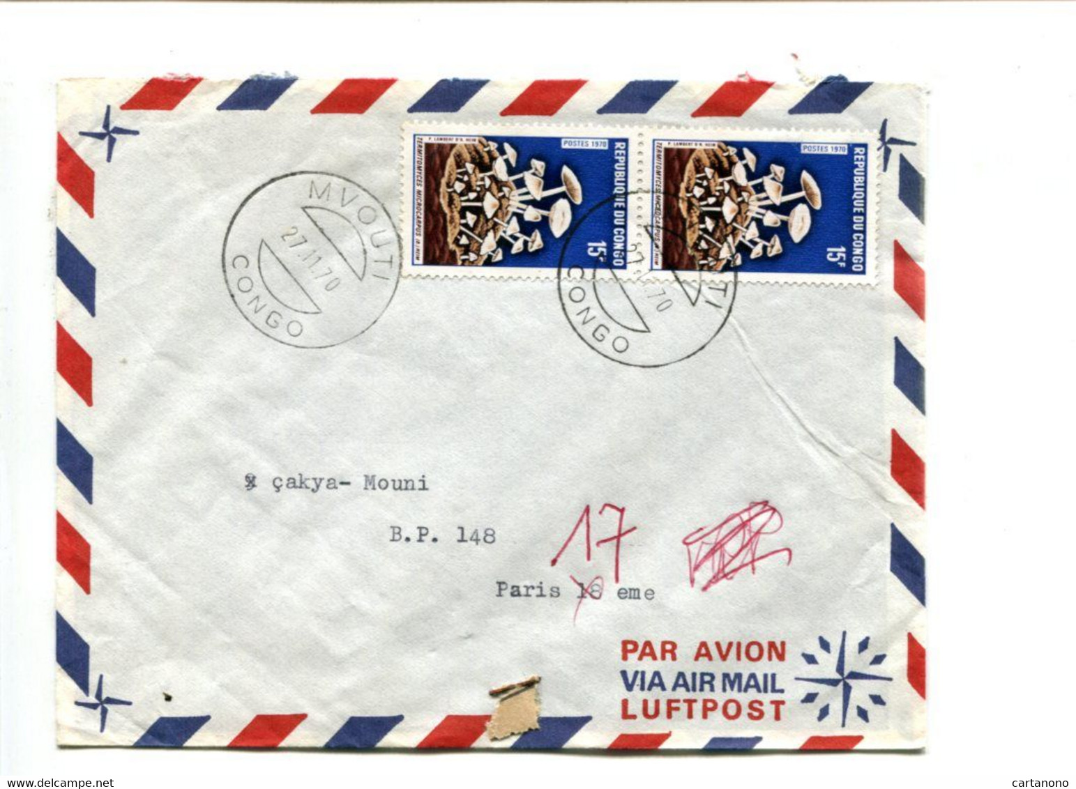 CONGO Mvouti 1970 - Affr. Sur Lettre Par Avion Pour La France - Champignon - Sonstige & Ohne Zuordnung