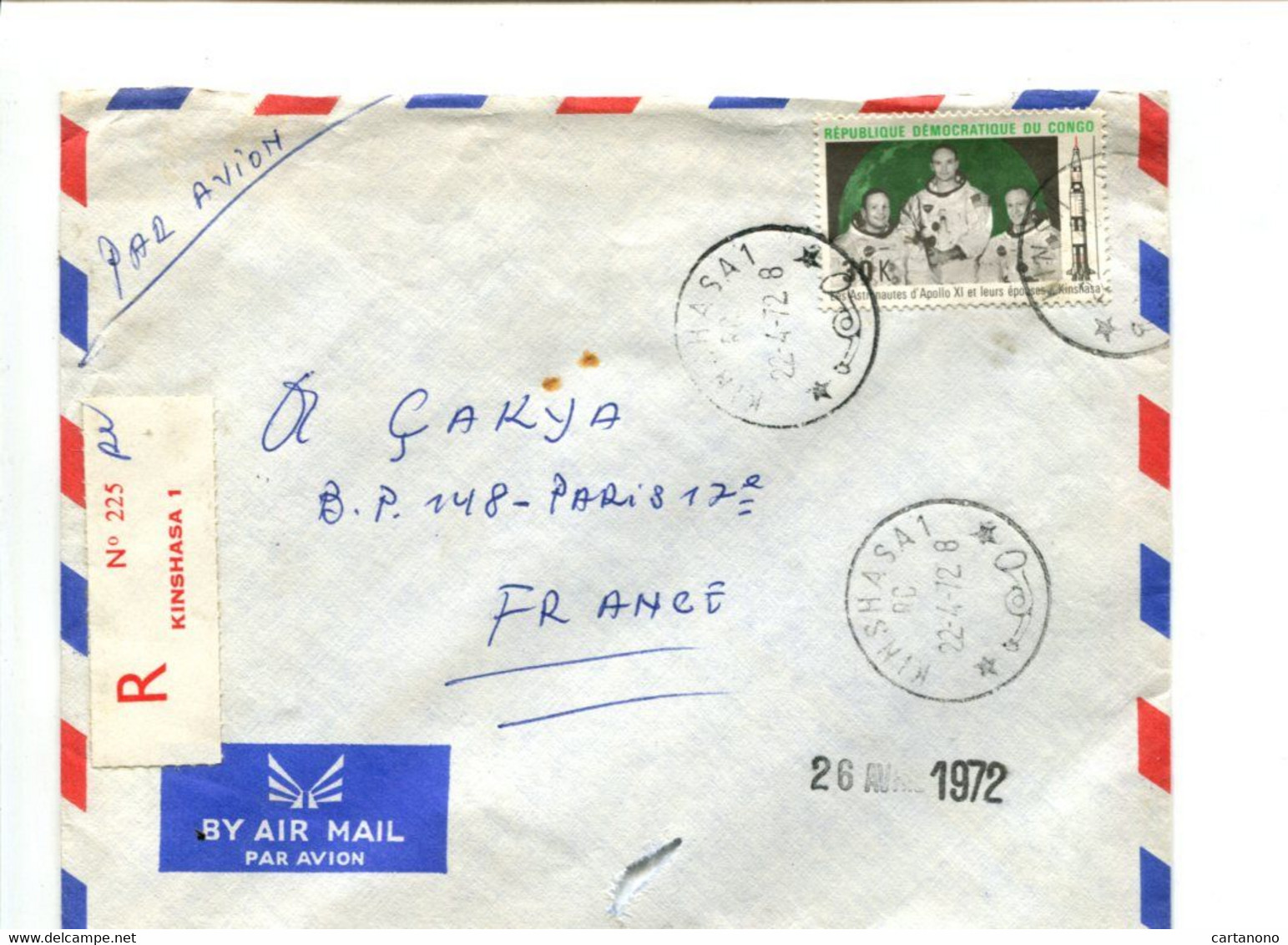 CONGO Kinshasa 1  - Affr. Sur Lettre Recommandée - Espace Apollo XI - Altri & Non Classificati